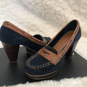 Navy Suede Loafer Pumps